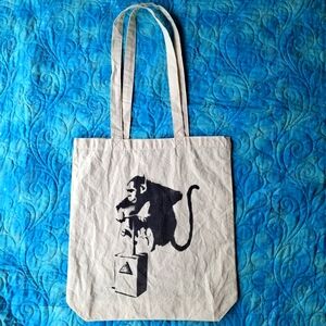 NEW Banksy 100% Cotton Long Tote Bag | B&W Monkey Detonator Animals Strikes Back